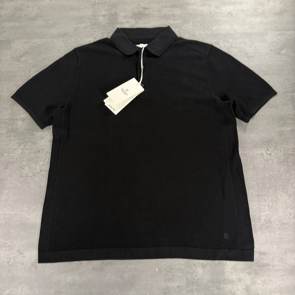 Reigning Champ Polo Mens Medium Black Supima Pique Short Sleeve $118 NWT